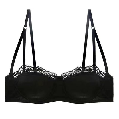 Satin Half-Cup Underwire Bra & Lace Trim Lingerie Set