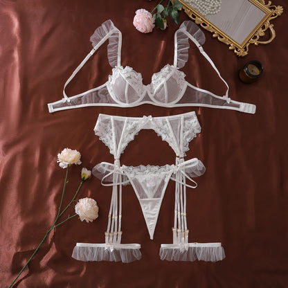 Lightweight Floral Embroidered Split Lingerie Set
