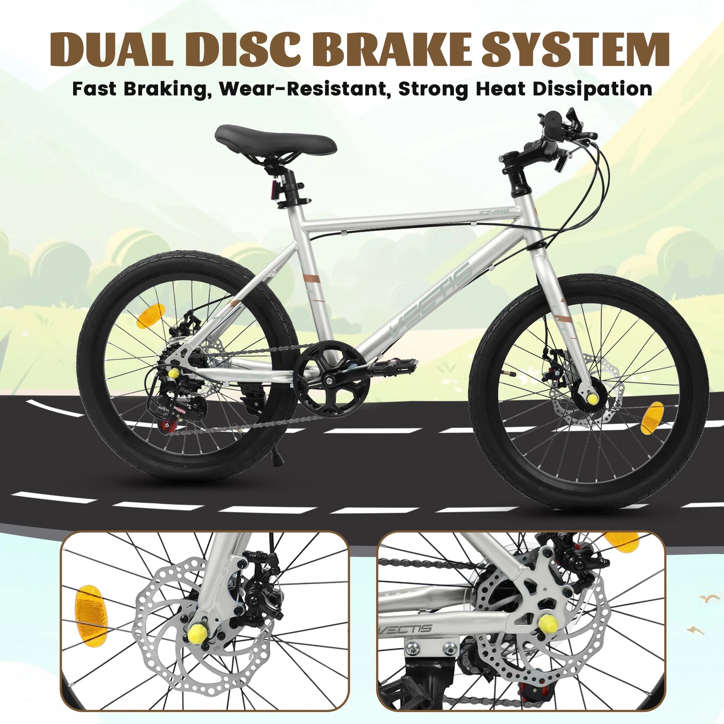 20" Kids 7-Speed Bike with Steel Frame and Dual Disc Brakes