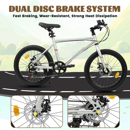 20" Kids 7-Speed Bike with Steel Frame and Dual Disc Brakes