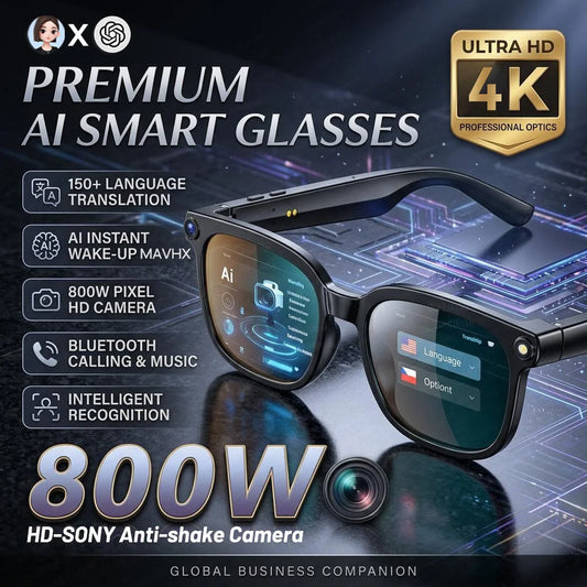 4K 8MP Smart Glasses w/HD Camera 150+Language Translation