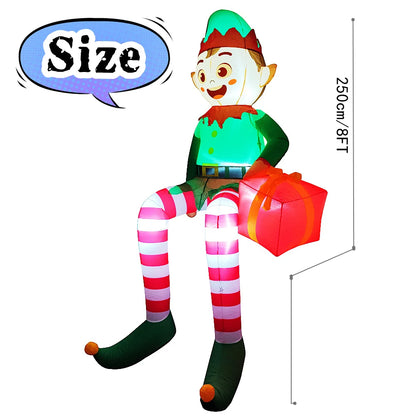 Christmas Inflatable Sitting Elf & Snowman Outdoor LED Yard Decorations