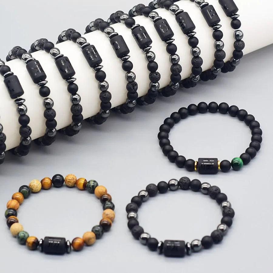 Natural Tiger Eye 12 Zodiac Bead Bracelet