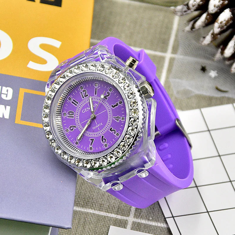 UTHAI Glow Back Rhinestone LED Trendy Wristwatches