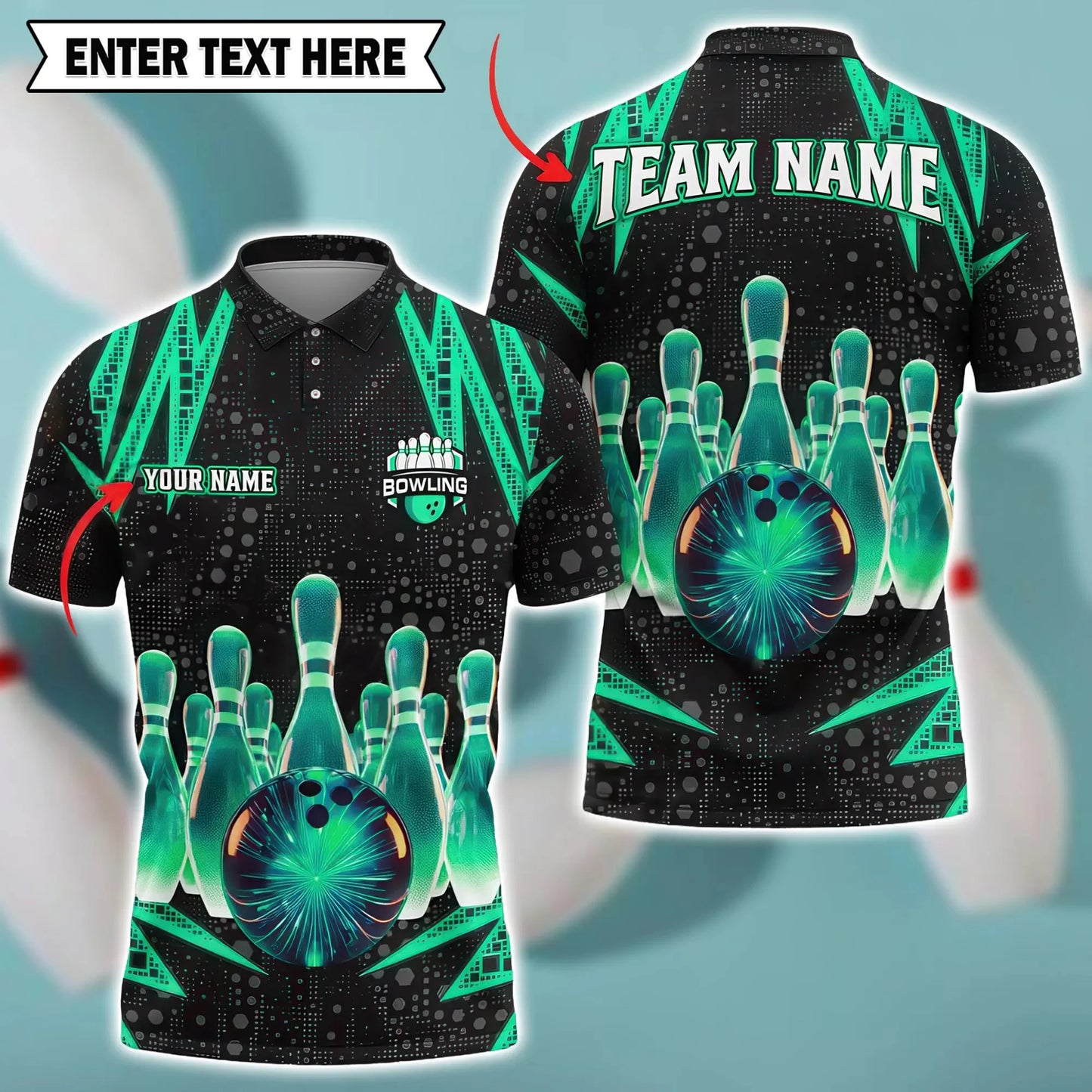 Men's Custom Name Graphic Bowling Polo Shirt