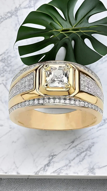 Classic Gold Plated Domineering Square Cut White Zircon Ring