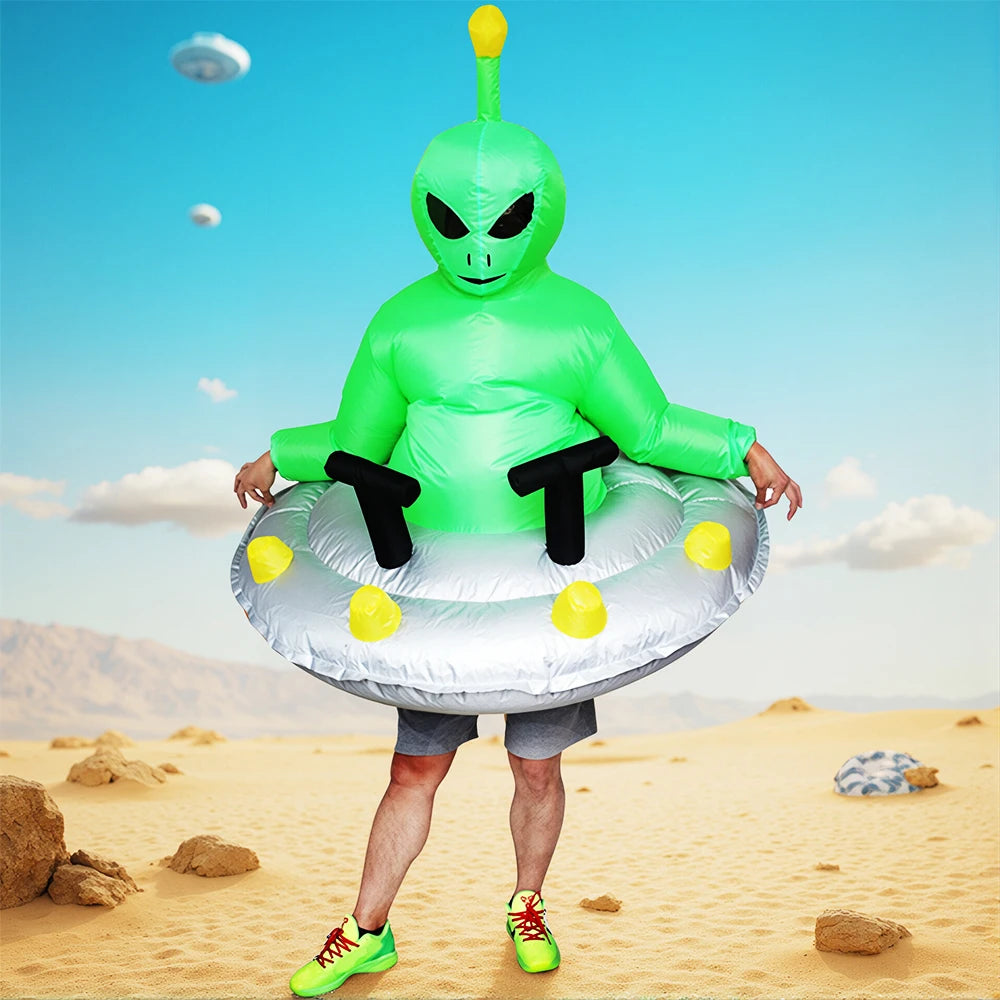 Fancy Funny Mascot Astronaut ET Inflatable Alien Costume Suit - Adult Blow-Up Outfit for Halloween, Purim & Cosplay