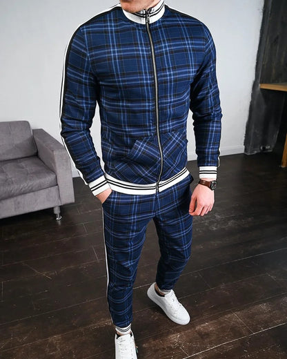 2-pce Checkered Sports Shirt & Jogging Clothes