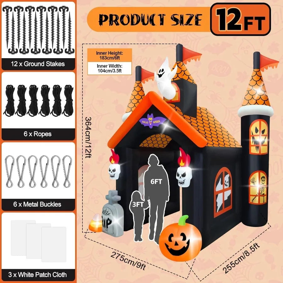 12FT Halloween Haunted House Inflatable Archway with LED Light