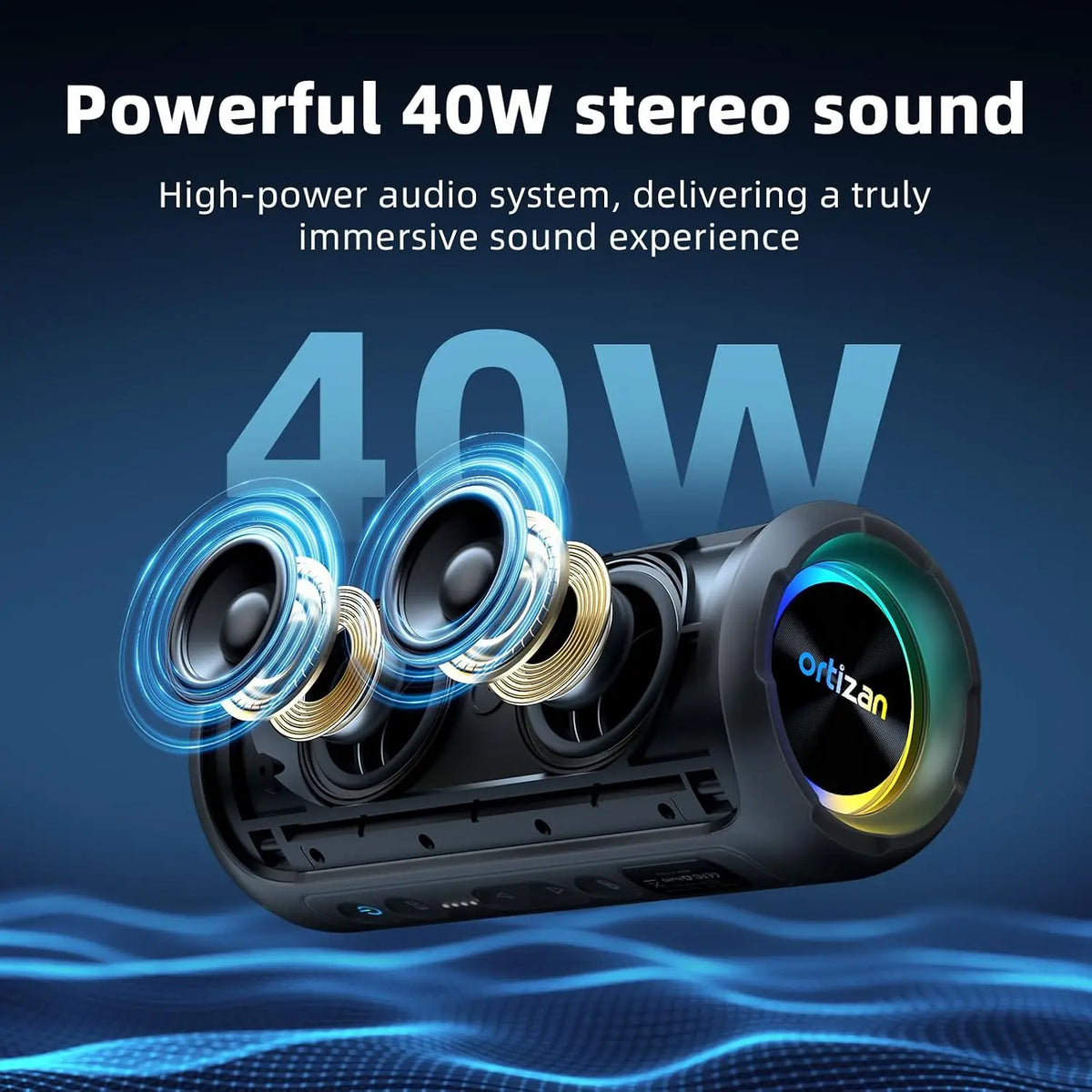 Ortizan 40W Portable Bluetooth Speaker, Wireless Outdoor IPX7 Waterproof Speaker with RGB Lights