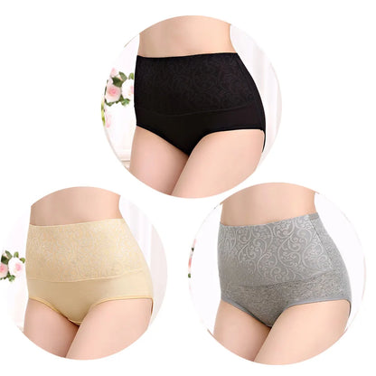 3Pcs Cotton High Waist Abdominal Briefs