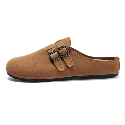 Women’s Suede Cork Footbed Clogs with Adjustable Double Buckle