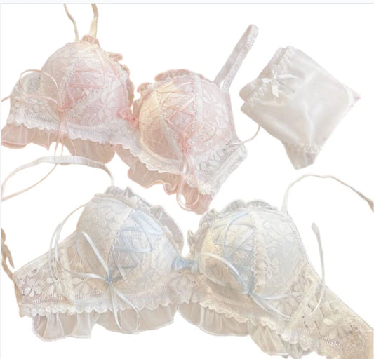 YEMOMO  French Butterfly Knot Lace Bra Set