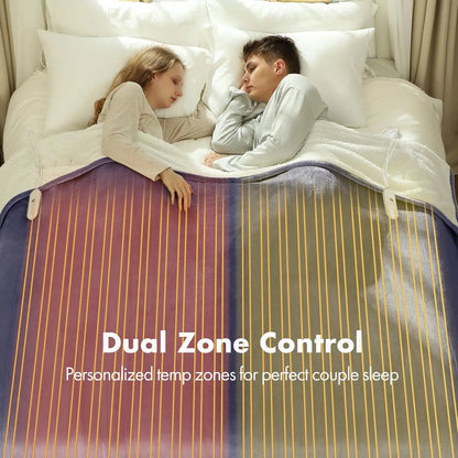 Queen Size Electric Heated Blanket with Dual Control 5 Heat Levels & Auto Off