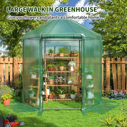 7x7x7.3FT Heavy Duty Metal Walk-in Greenhouse with 180g Double Layer Cover