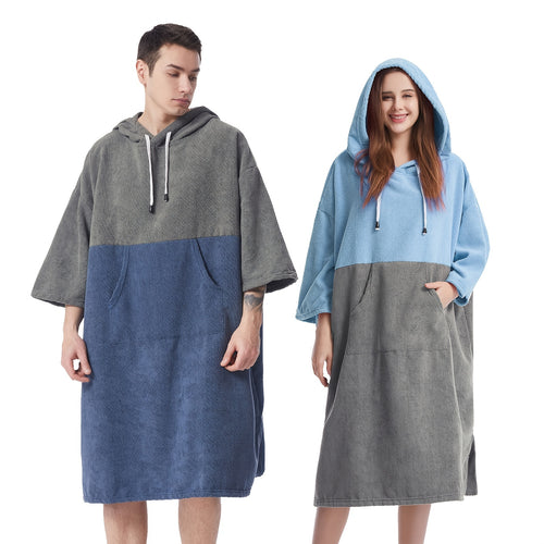 Mutao Quick-Dry Hooded Terry Towel Poncho with Front Pocket