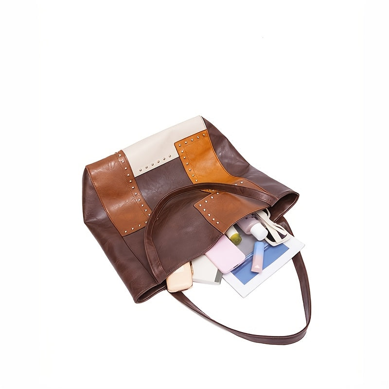 Vintage-Inspired Patchwork Tote Handbag