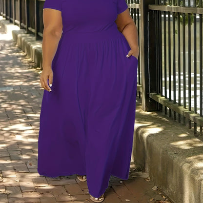 Solid Color Short Sleeve Dress