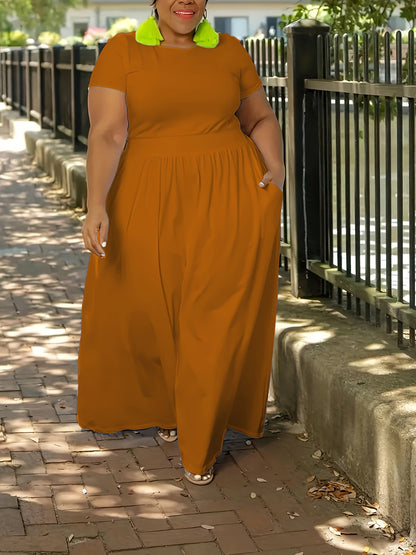 Solid Color Short Sleeve Dress