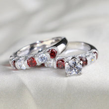 Couples Heart Garnet Stainless Steel Wedding Set