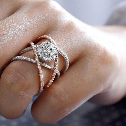 Cross Design Inlaid Crystal Zirconia Engagement Ring