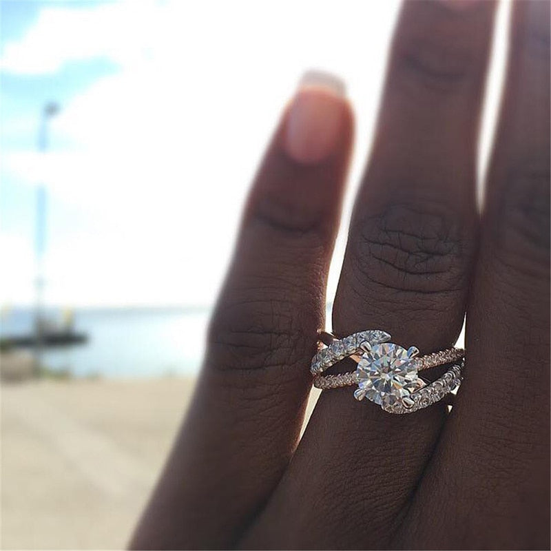 Cross Design Inlaid Crystal Zirconia Engagement Ring