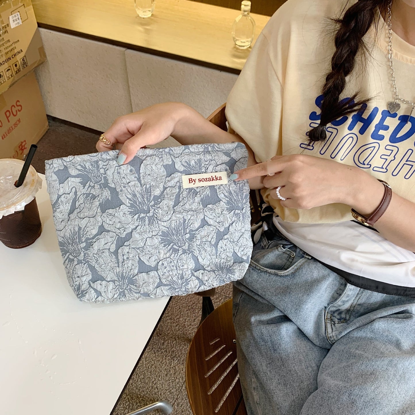 Floral Embroidered Canvas Beauty Case