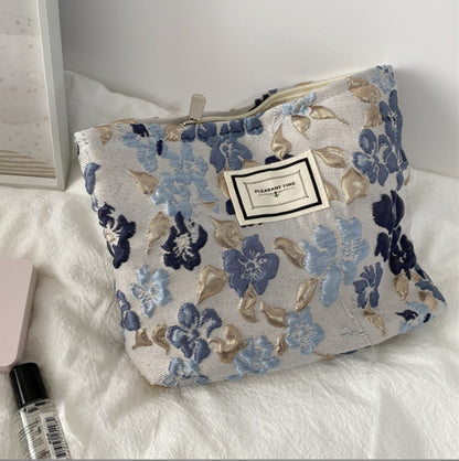 Floral Embroidered Canvas Beauty Case