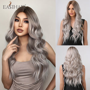 Blonde Platinum Long Wavy Middle Part Natural Heat Resistant Synthetic Wig