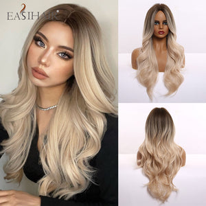 Blonde Platinum Long Wavy Middle Part Natural Heat Resistant Synthetic Wig