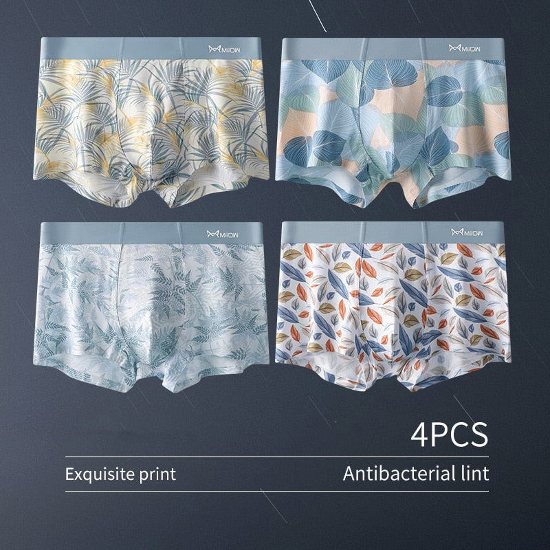 4Pcs Refreshing Print Recycled Fiber Boxer Shorts
