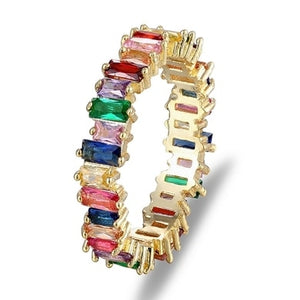 Colorful Rainbow Cubic Zirconia Gold Ring